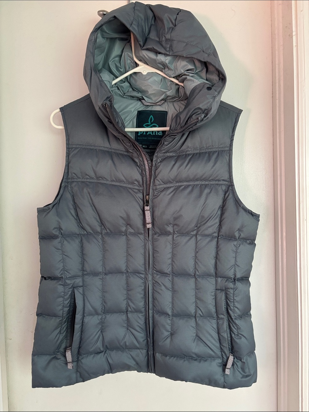 Prana Imogen Quilted Hooded Puffer Vest — Gray Slate